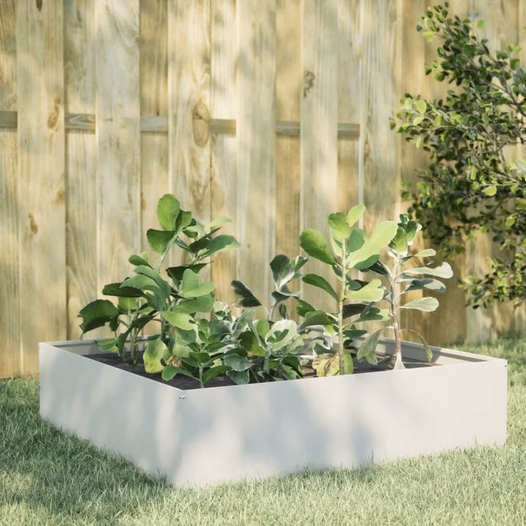 Fioriera Rialzata da Giardino vidaXL in Acciaio Bianca L 100 cm x P 100 cm x H 25 cm