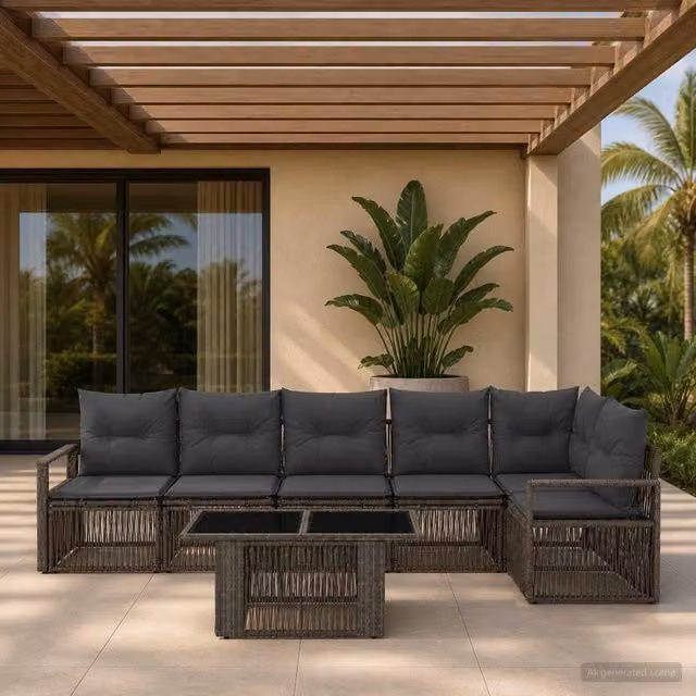 Set Divano da Giardino 7 pz Grigio e Grigio Scuro polyrattan 3437099