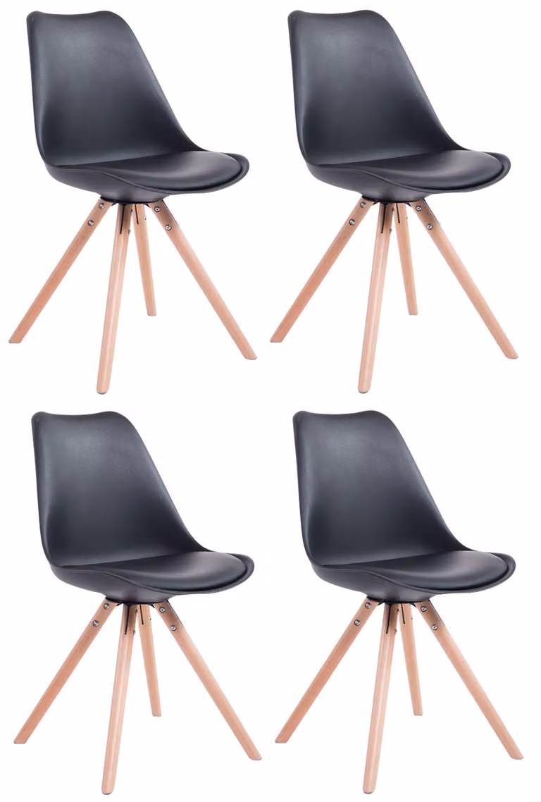 Set di 4 sedie Toulouse, modello rotondo, con gambe in legno rotonde | Colore: nero; struttura: color naturale