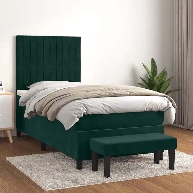 Letto Ibrido con Giroletto a Molle e Materasso vidaXL in Velluto Verde Scuro e Bianco L/P/H: 203 x 100 x 128 cm