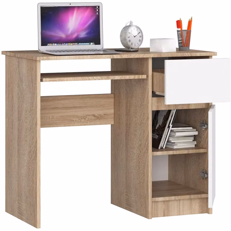 Scrivania per computer da 90 cm | Scrivania | con cassetto porta tastiera e vano portaoggetti
