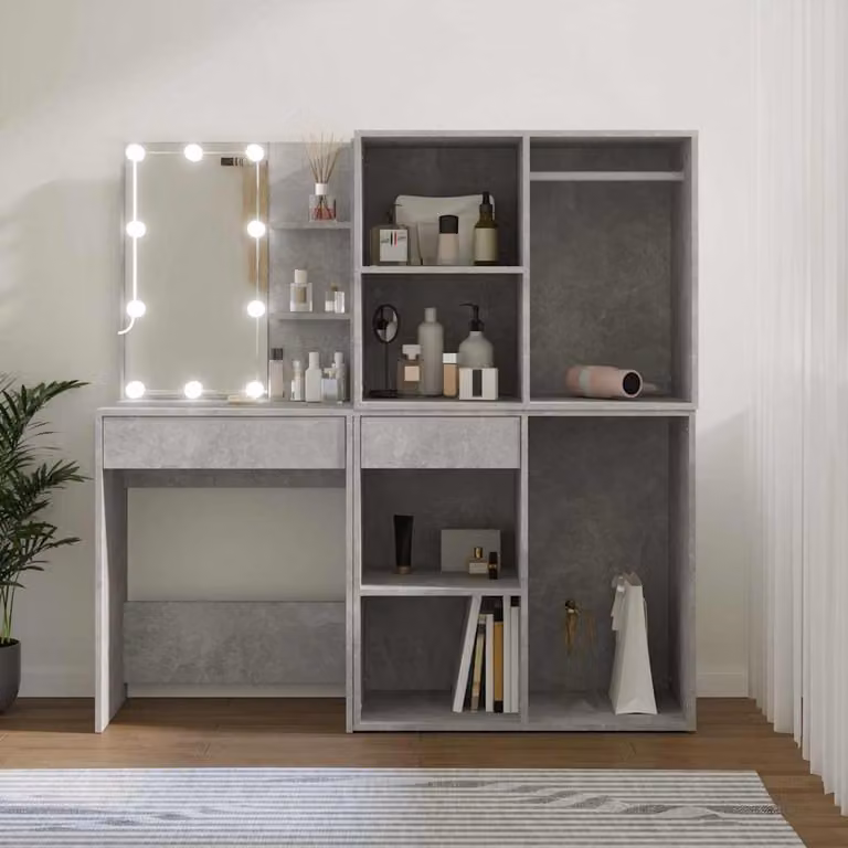 vidaXL Toeletta Hollywood LED con 2 Armadietti in Legno Multistrato Grigio