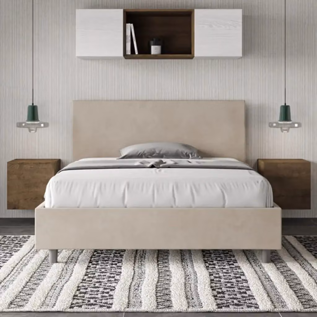Letto matrimoniale francese con contenitore Adele Ityhome imbottito in microfibra colore sabbia L/P/H: 200 x 140 x 106 cm – 2