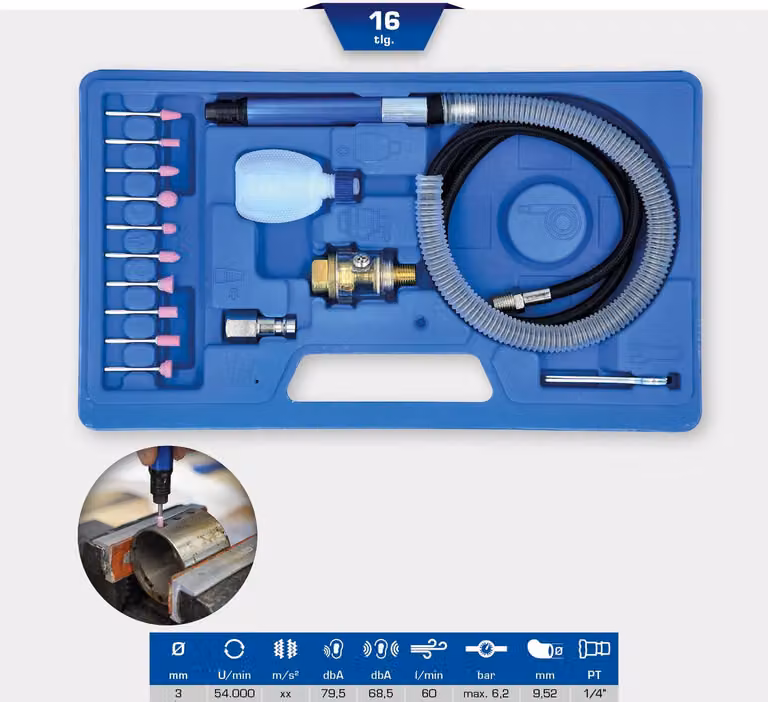 BRILLIANT TOOLS Set di levigatrici pneumatiche a matita da 16 pezzi - BT160710