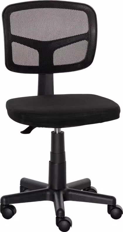 Sedia da ufficio Moonbite compatta, senza braccioli, che si adatta facilmente sotto la scrivania, rivestimento in mesh traspirante, pistone a gas regolabile da 40 a 52 cm, girevole, tessuto, colore nero