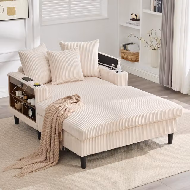 Divano multifunzionale con Chaise Longue - Zephmum- Ampia superficie, LED, USB, stabile