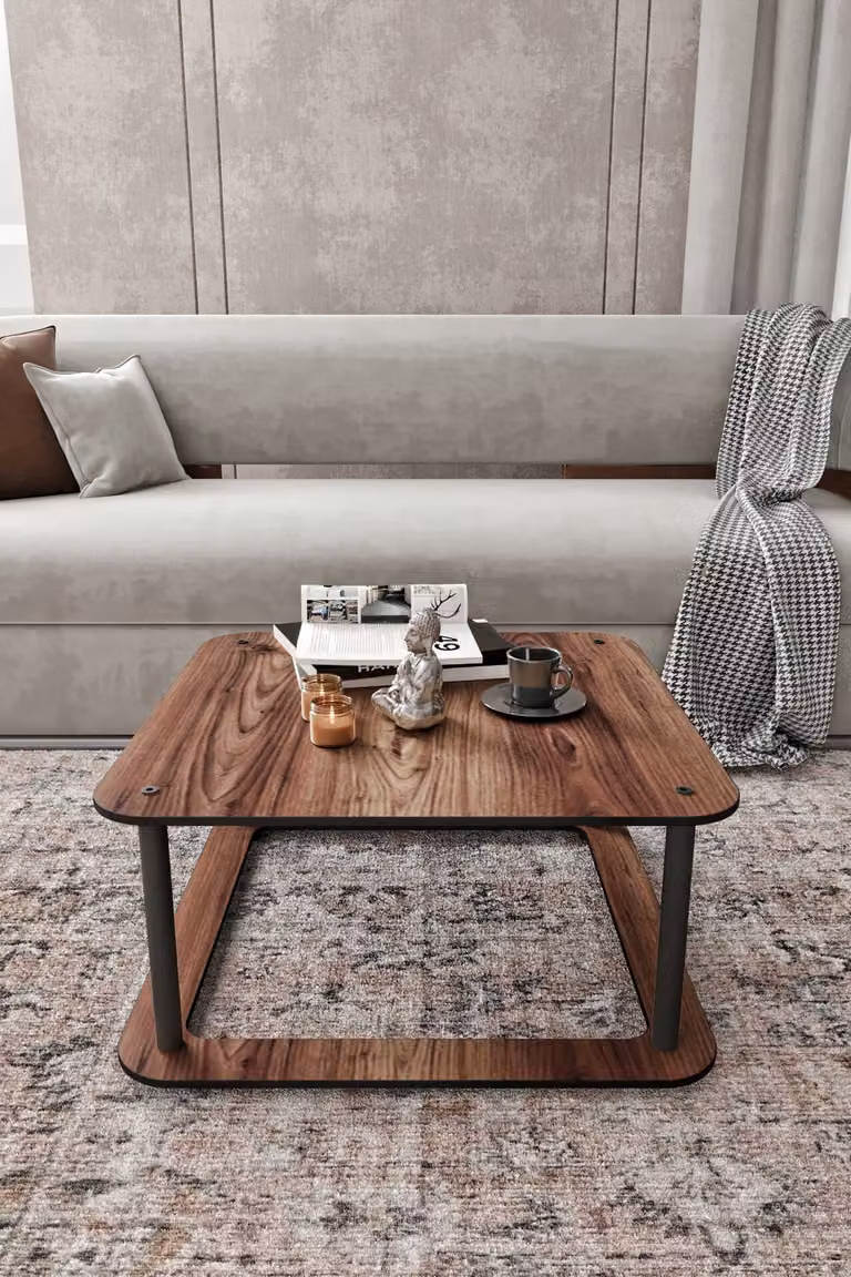 Skye Decor, tavolino da caffè in MDF al 100%, color noce, 70 x 38 x 70 cm | Gambe in cartone pressato | Stile moderno e industriale per la tua casa, elegante e funzionale.