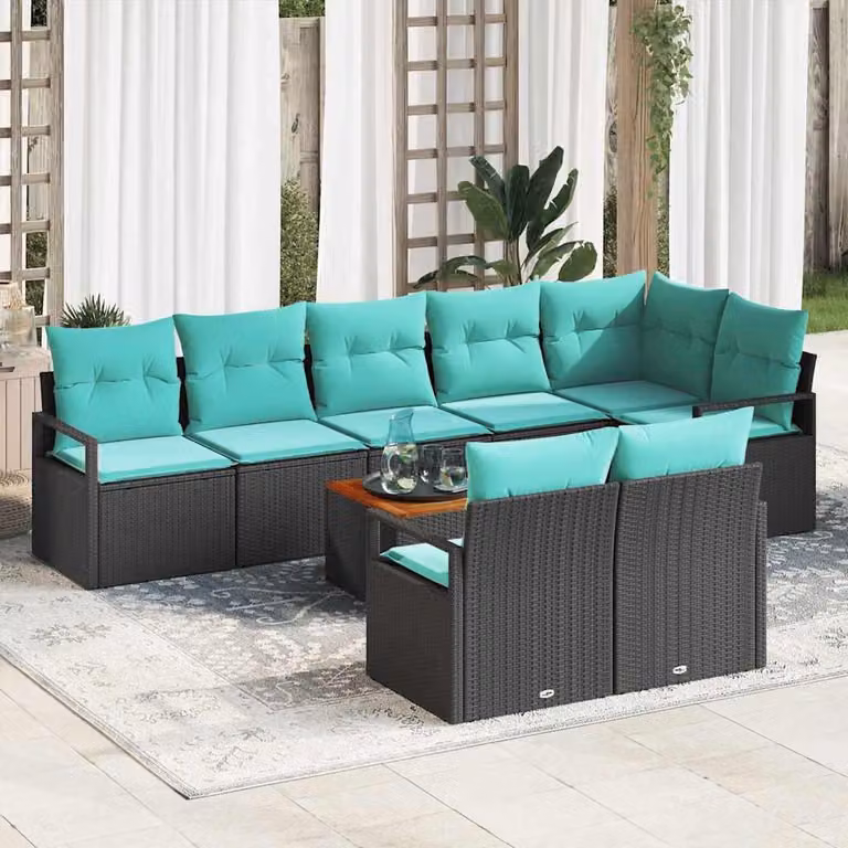 Maison Exclusive - Set da giardino composto da 9 pezzi, divano in rattan sintetico nero