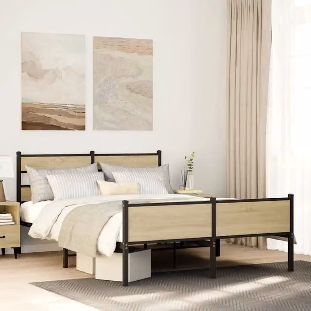 Giroletto senza materasso vidaXL in legno e metallo colore rovere, L: 142 cm, P: 196 cm, H: 91,5 cm – 1