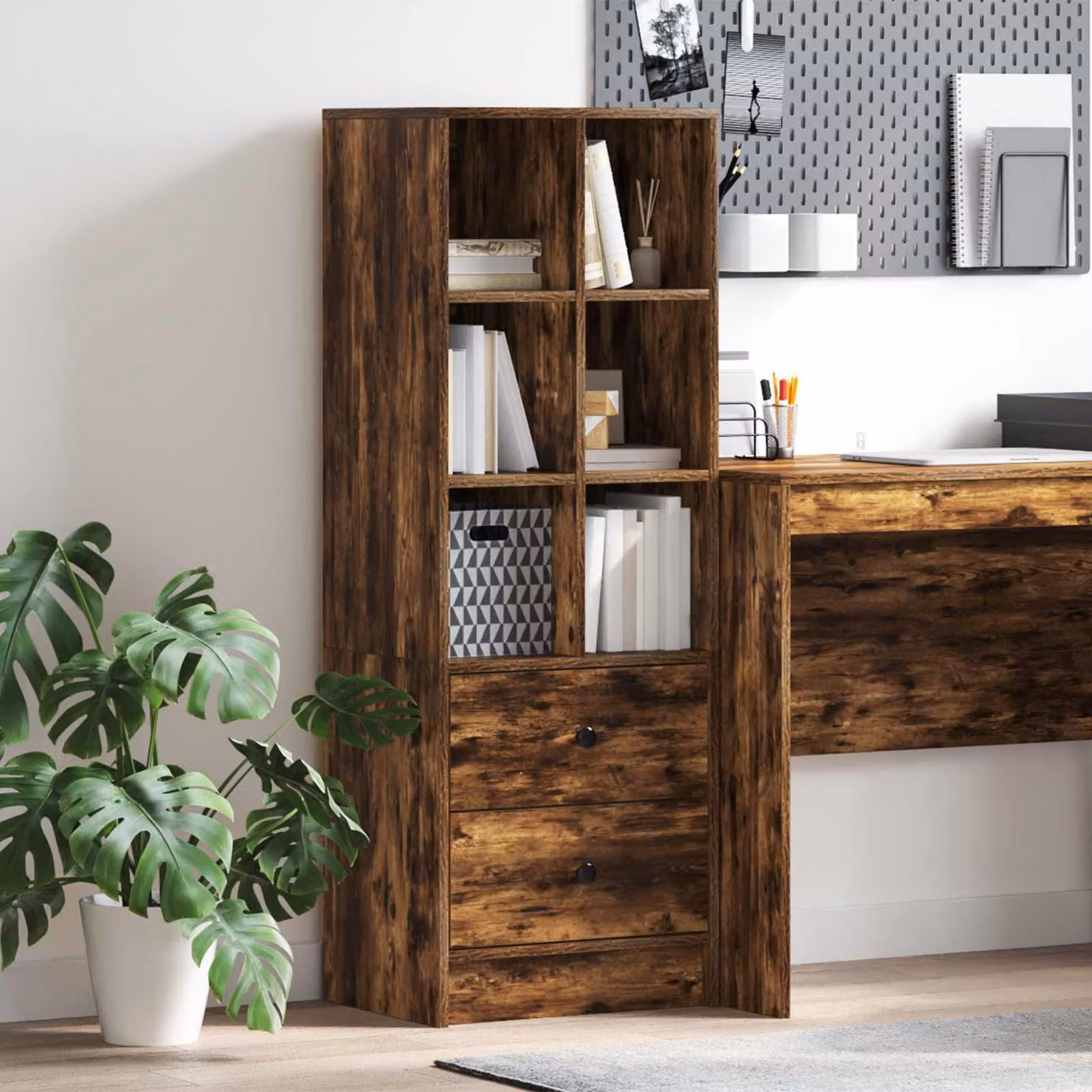 Credenza con cassetto vidaXL in rovere fumé marrone, L: 45,5 cm, P: 34 cm, H: 127 cm