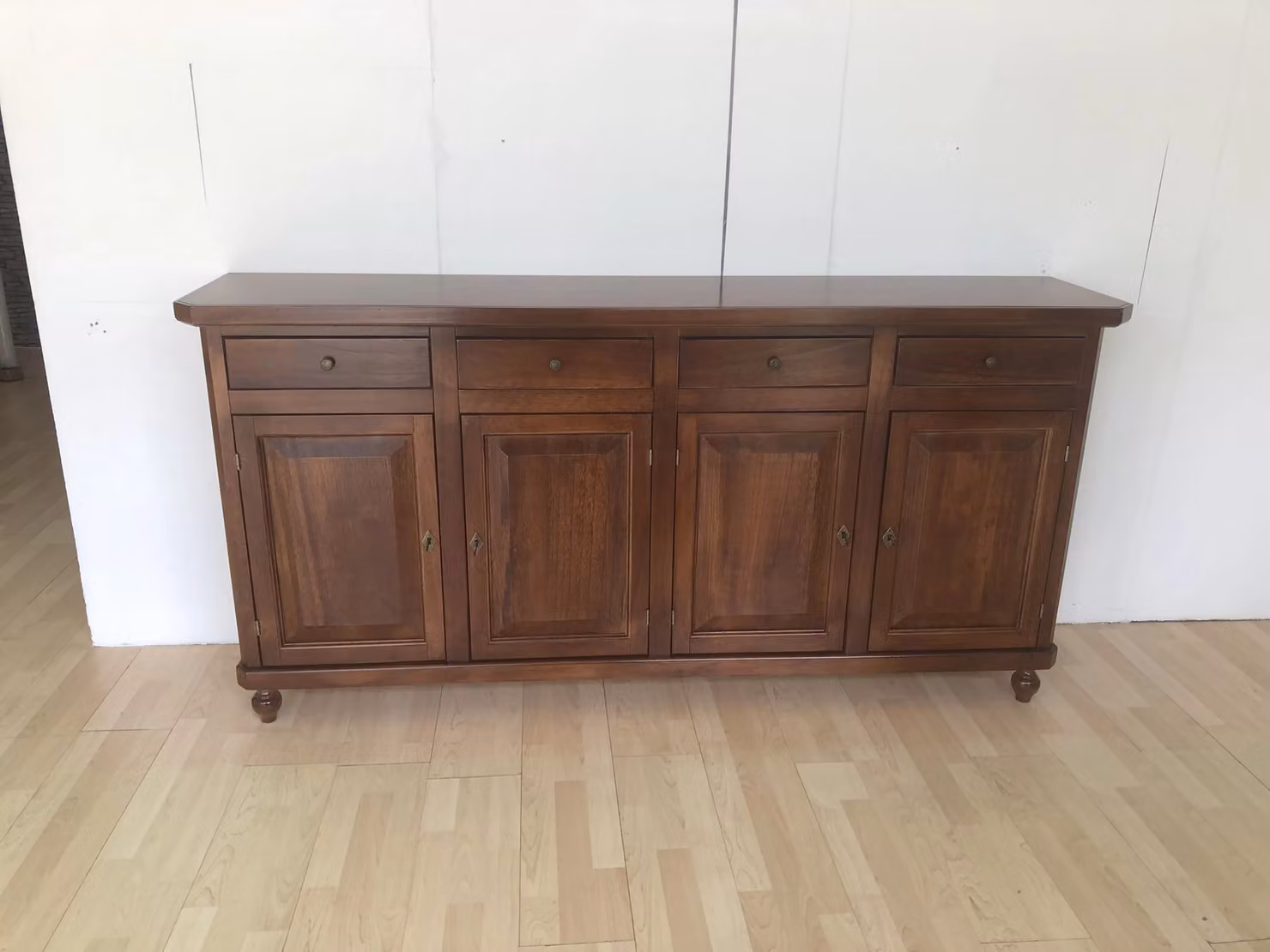 Madia credenza napoletana in legno con 4 ante di Mobili 2G, colore noce, L: 196 cm, P: 43 cm, H: 98 cm – 3