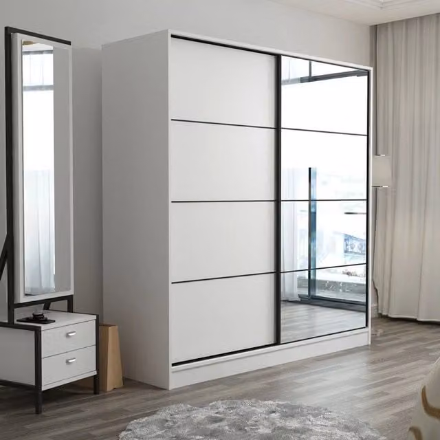 Armadio con Ante Scorrevoli DMORA per Camera da Letto, Bianco Opaco, L: 180 cm, H: 210 cm – 1