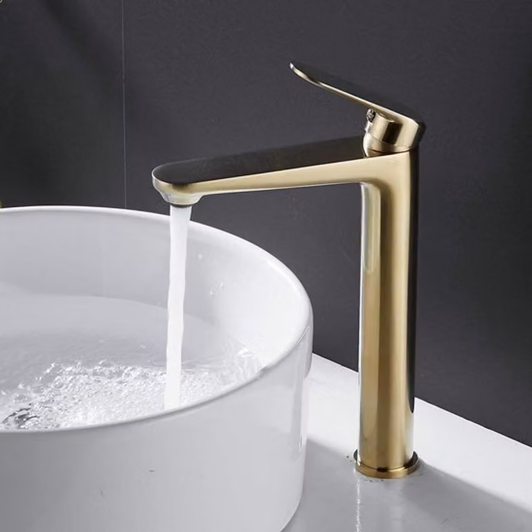 Superficie spazzolata dorata - Acqua calda/fredda - Rubinetteria da bagno - Ottone di alta qualità - Facile da installare