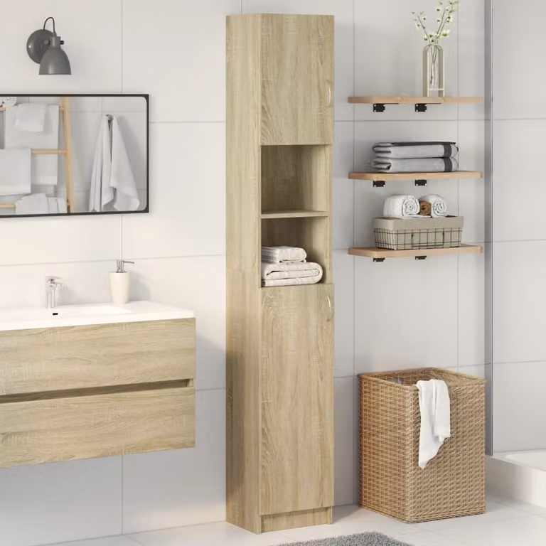 Mobile da bagno moderno vidaXL in legno MDF color rovere sonoma L: 32 cm, P: 25,5 cm, H: 190 cm