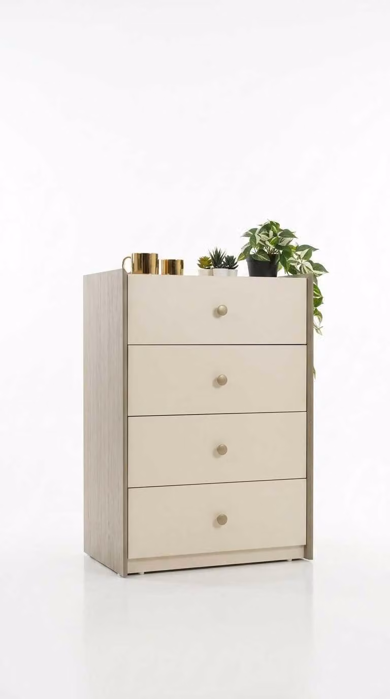 Armadio per biancheria beige, moderno, cassettiera