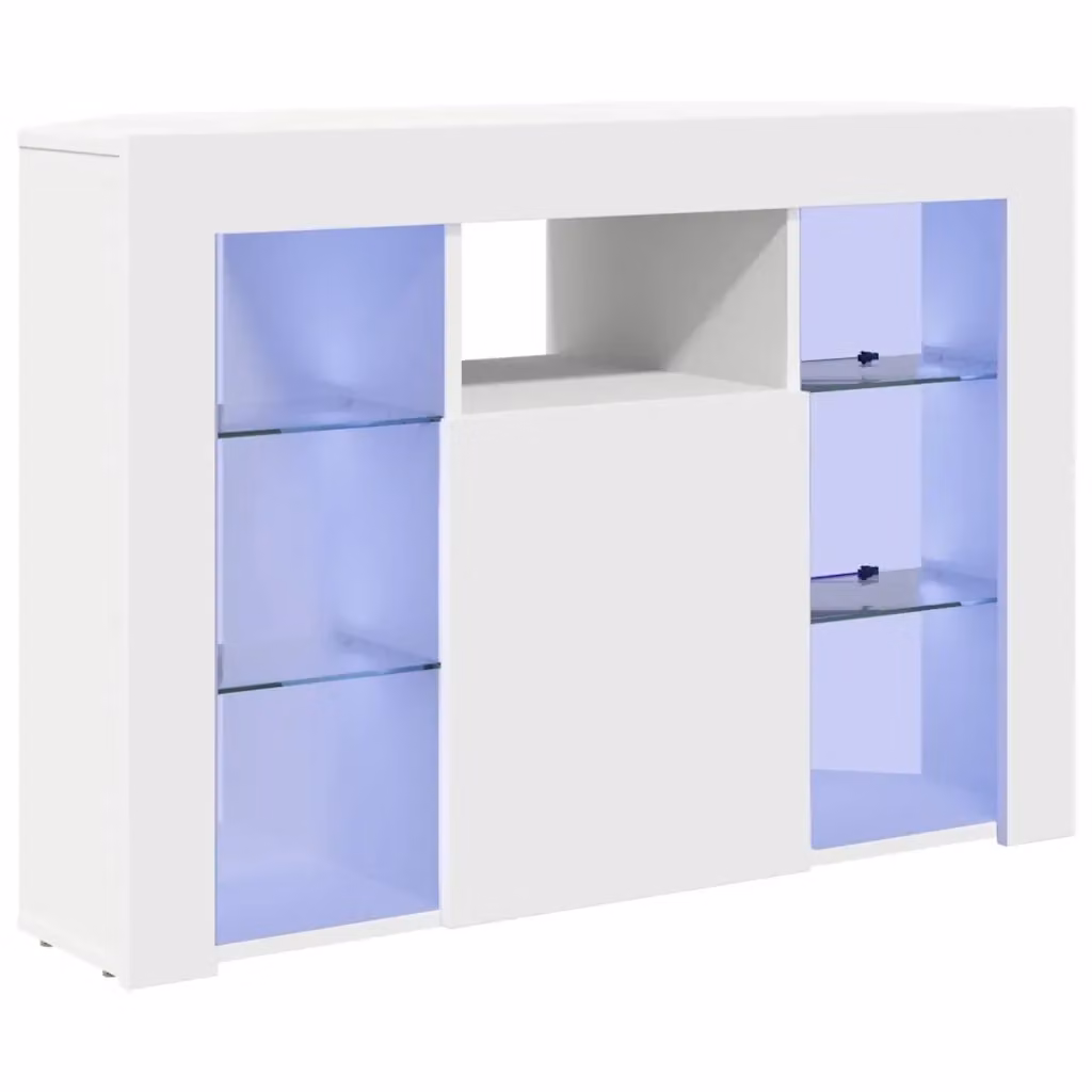 Mobile TV Angolare Moderno vidaXL con Illuminazione LED, Bianco e Legno, L/P/H: 100 x 40 x 68 cm