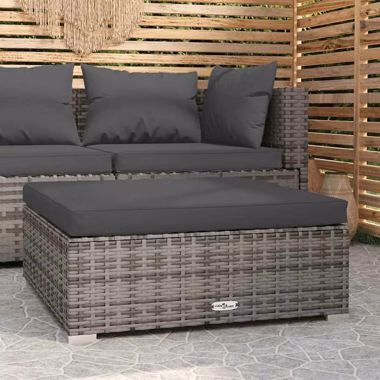 Poggiapiedi da giardino vidaXL in polyrattan con cuscino grigio antracite L 70 cm x P 70 cm x H 30 cm