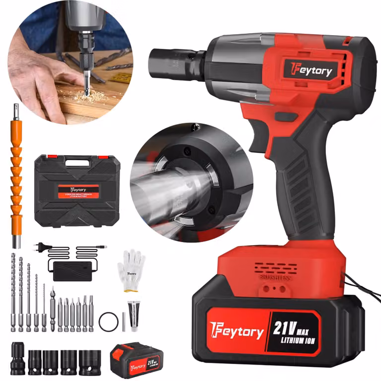 Avvitatore a percussione a batteria - Attacco quadrato da 1,27 cm - Coppia di 200 Nm, motore brushless - 3 velocità, 0–3200 giri/min - Batteria da 6,0 Ah - 4 bussole, 12 inserti, custodia