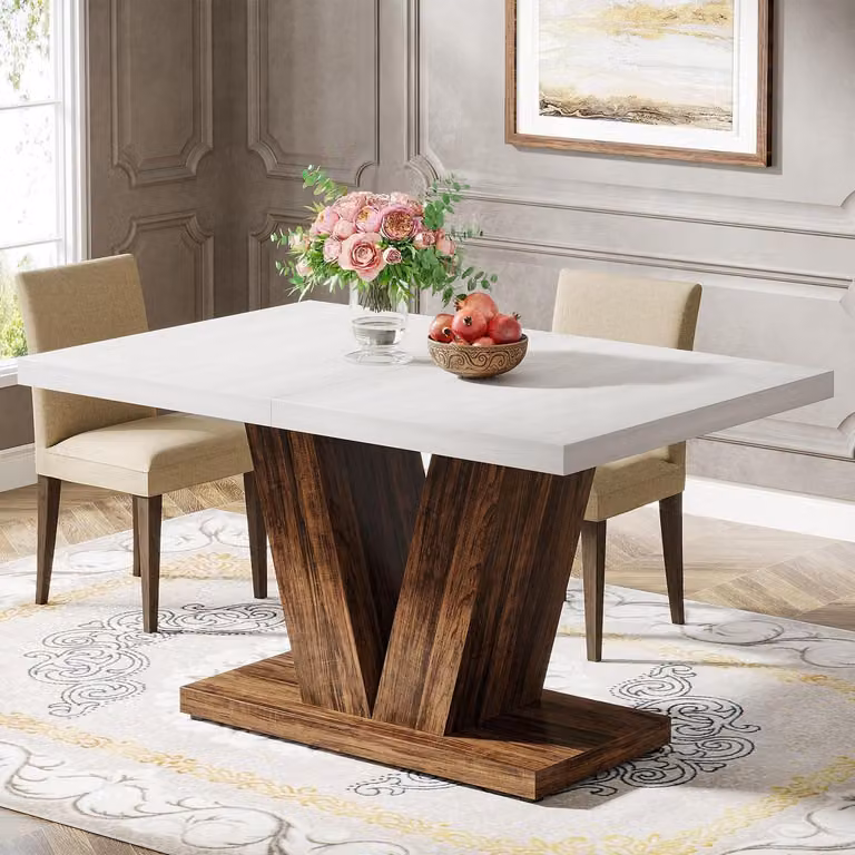 Tavolo da pranzo per 4 persone, dimensioni 120x80 cm, bianco/effetto legno di quercia, stile rustico