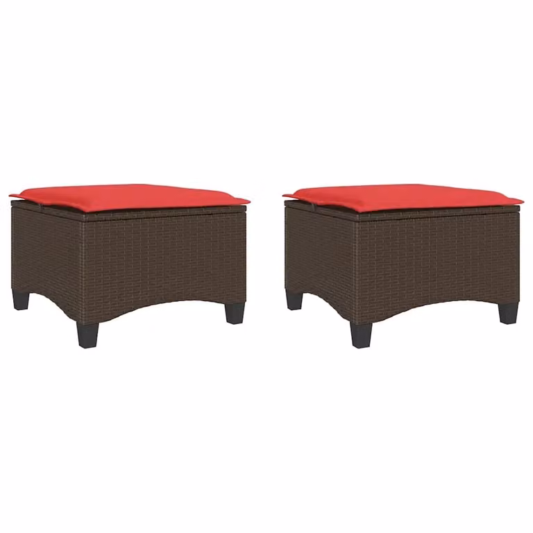 Set di 2 sgabelli da giardino vidaXL in polyrattan marrone con cuscini resistenti ai raggi UV L/P/H: 55 x 55 x 36 cm