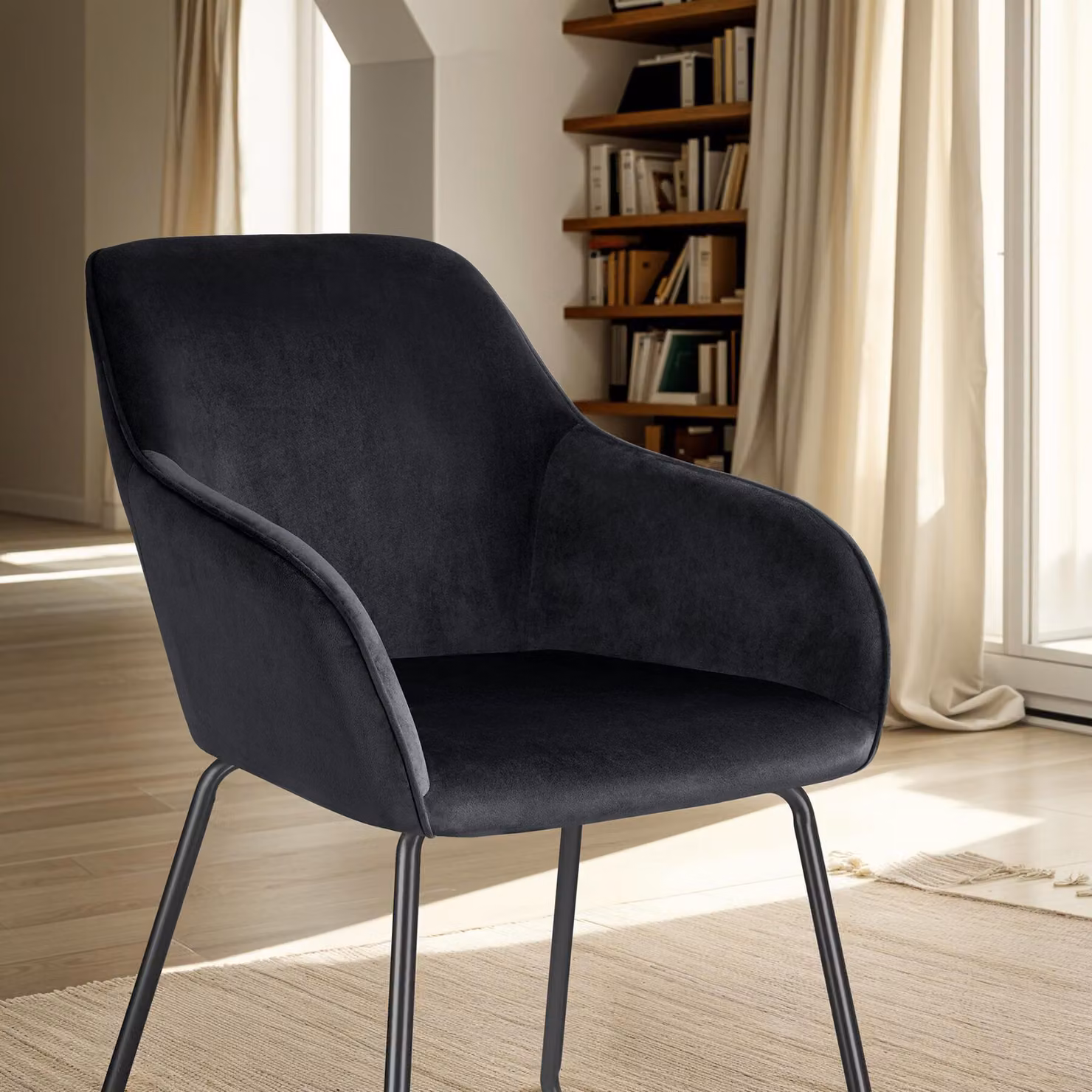 Set di 6 sedie da pranzo Jeane TecTake GmbH in velluto nero con struttura a slitta e braccioli – 3