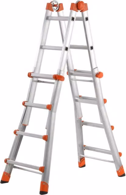 Scala telescopica professionale Fortunato multifunzione pieghevole regolabile in alluminio argento con piedini in gomma