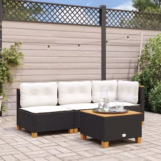 Divano Angolare da Giardino vidaXL in Polyrattan Nero con Cuscini Imbottiti e Rivestimenti Rimovibili