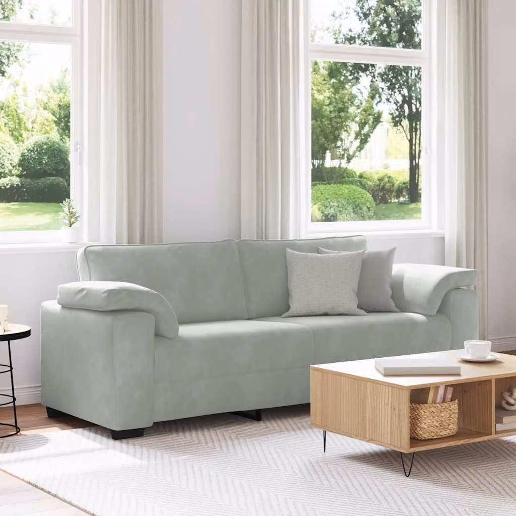 vidaXL Divano a 3 Posti Moderno in Velluto Grigio con Cuscini, L: 220 cm, P: 77 cm, H: 82 cm