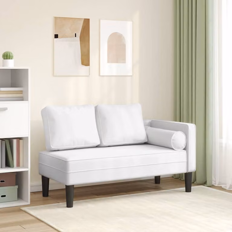 Sdraio vidaXL in similpelle bianca e legno per giardino e soggiorno