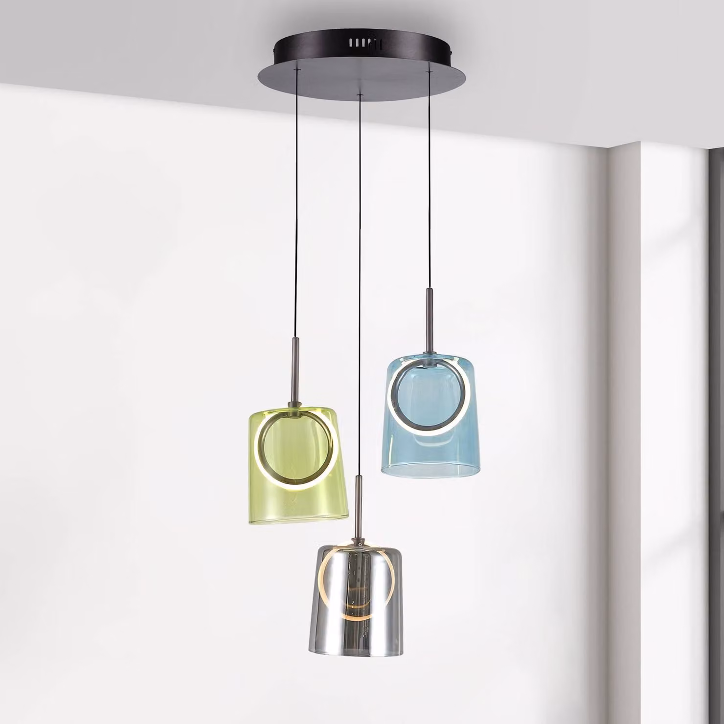 Paul Neuhaus Lampada a sospensione in vetro Zula, dimmerabile, Multicolore, Soggiorno / Sala da pranzo, Vetro, Moderno, Lampada a sospensione