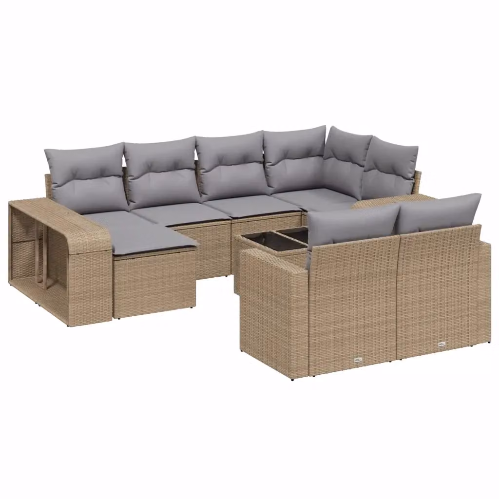 vidaXL Set Divani da Giardino 11 pz a Forma a U con Cuscini Beige e Tavolino da Esterno in Polyrattan e Metallo – 2