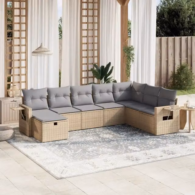 Set Divano da Giardino a L VIDAXL 8 pz in Polyrattan con Cuscini Beige e Grigio – 1