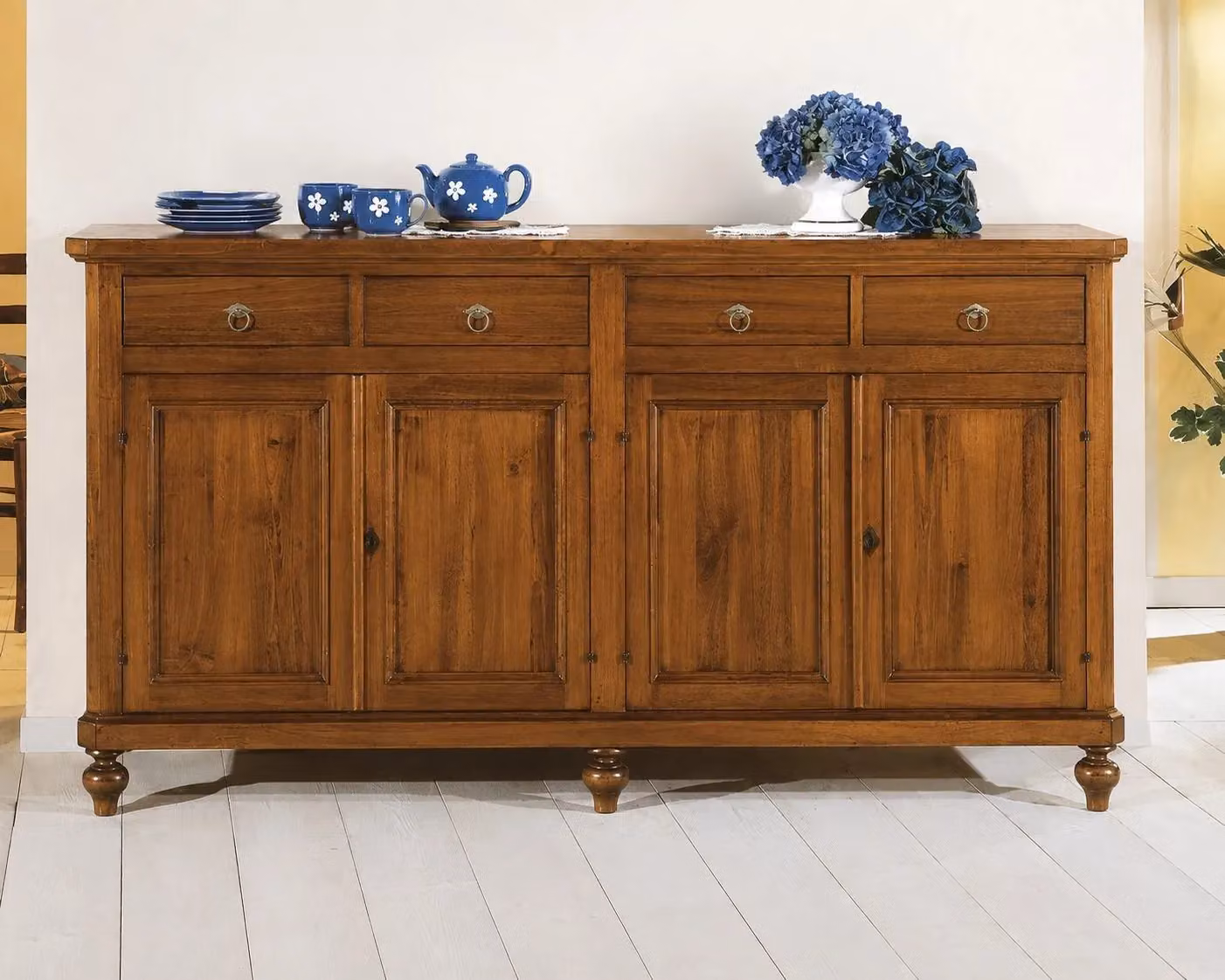 Credenza Mobili 2G in legno di pioppo grezzo con 4 porte e 4 cassetti L: 198 cm, P: 50 cm, H: 107 cm – 3