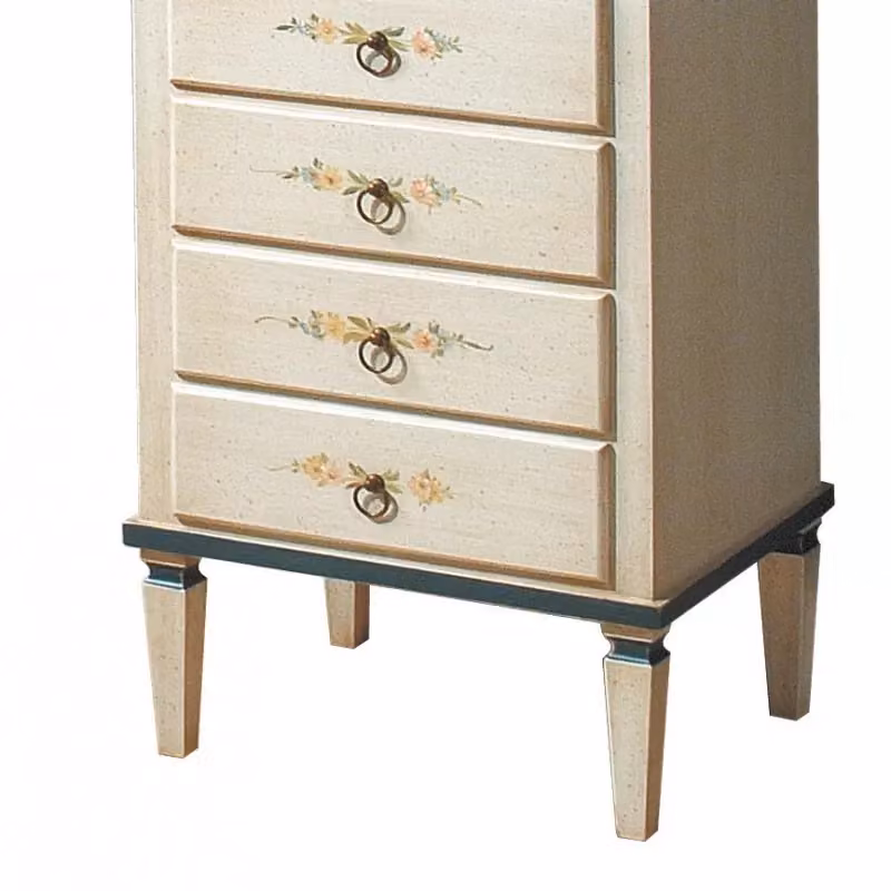Cassettiera in legno con 7 cassetti in stile arte povera laccata bianca con profili blu e decori floreali Mobili 2G L/P/H: 49 x 37 x 106 cm – 1
