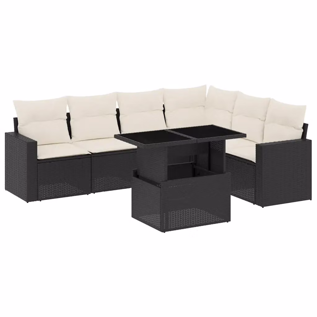 Set Divano da Giardino a L vidaXL con 7 Pezzi, Tavolino e Cuscini, Nero e Bianco – 2