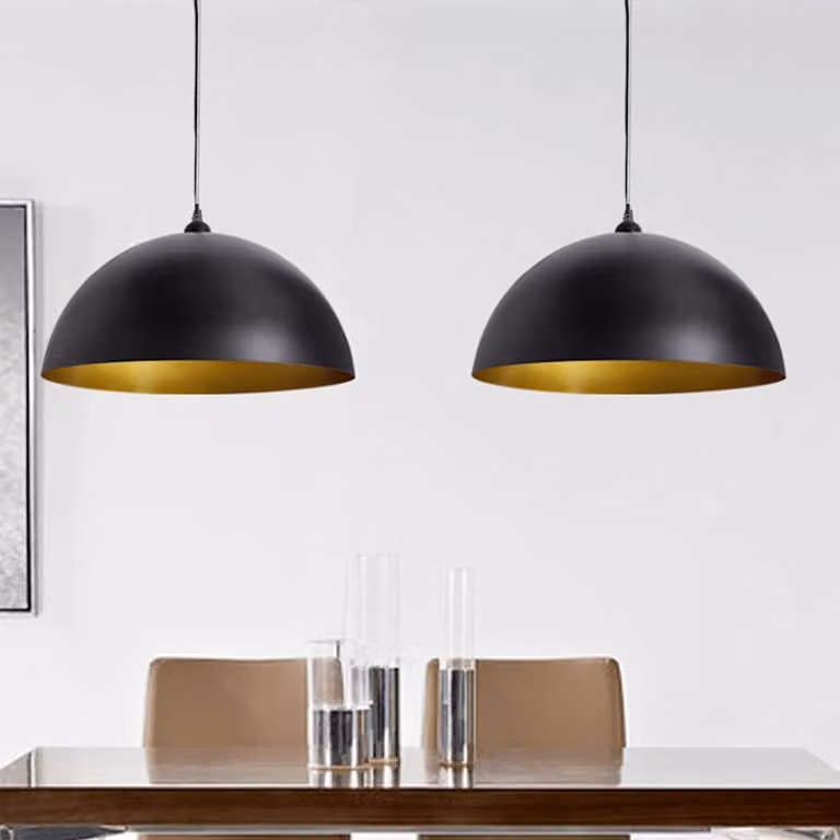 Set di 2 lampade a sospensione moderne vidaXL in metallo a forma di cupola, colore nero e oro, con altezza regolabile e attacco E27