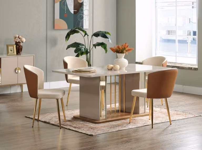 Esszimmer set Modern Esstisch + 6x Stühle Tisch Holz Polsterstuhl 7tlg.