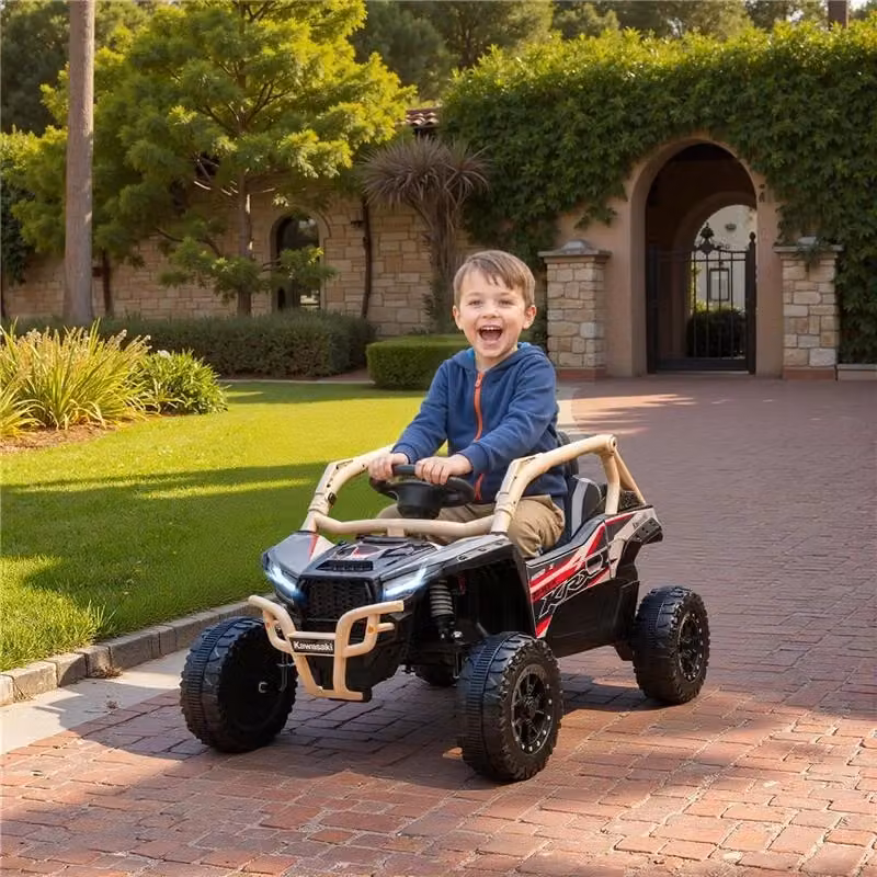 Macchina Elettrica Kawasaki per Bambini 12V con Telecomando e Musica, Giallo – 2
