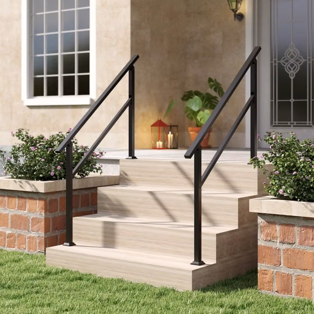 Ringhiera di sicurezza per scale Design Mania in acciaio nero con kit di installazione per terrazza e regolazione dell'angolo, adatta per 0-4 gradini – 2
