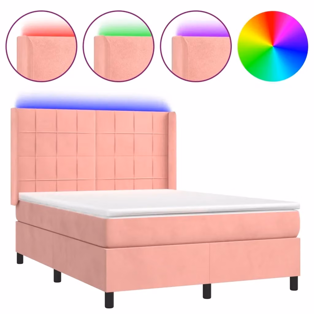 Letto Ibrido con Materasso e LED vidaXL in Velluto Rosa e Bianco L/P/H: 200 x 140 x 128 cm – 2