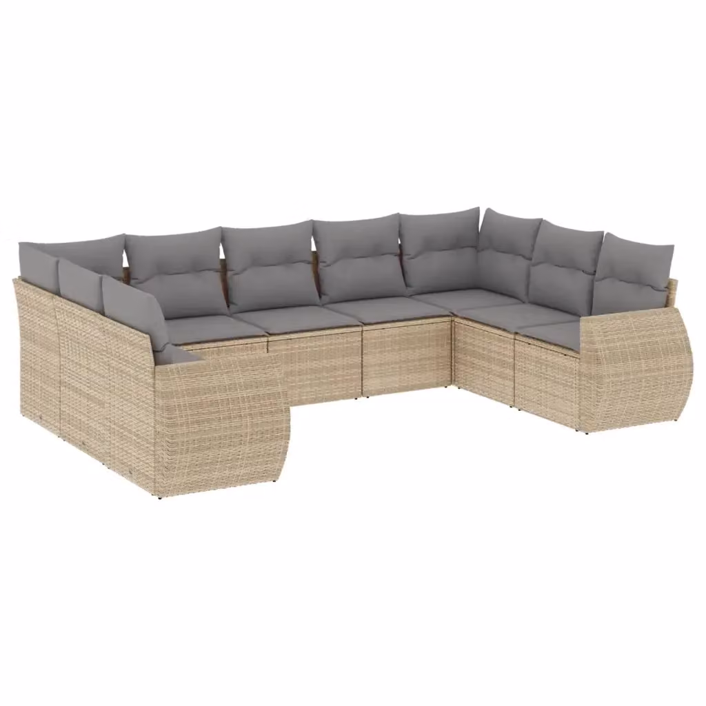 Set Divano da Giardino VIDAXL in Polyrattan con Cuscini Beige, 9 Pezzi – 2