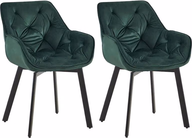 set di 2 sedie da pranzo in velluto - sedie da cucina - comfort di seduta girevole a 180° - verde