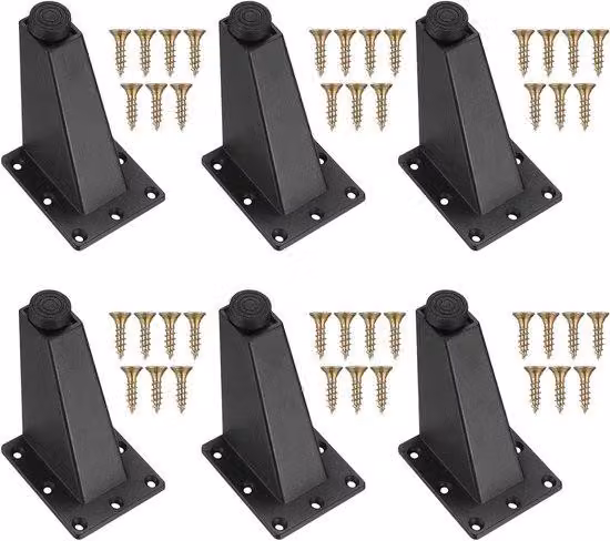 Set di 6 piedini regolabili in metallo nero, adatti per letti, divani e cassettiere - 92 mm