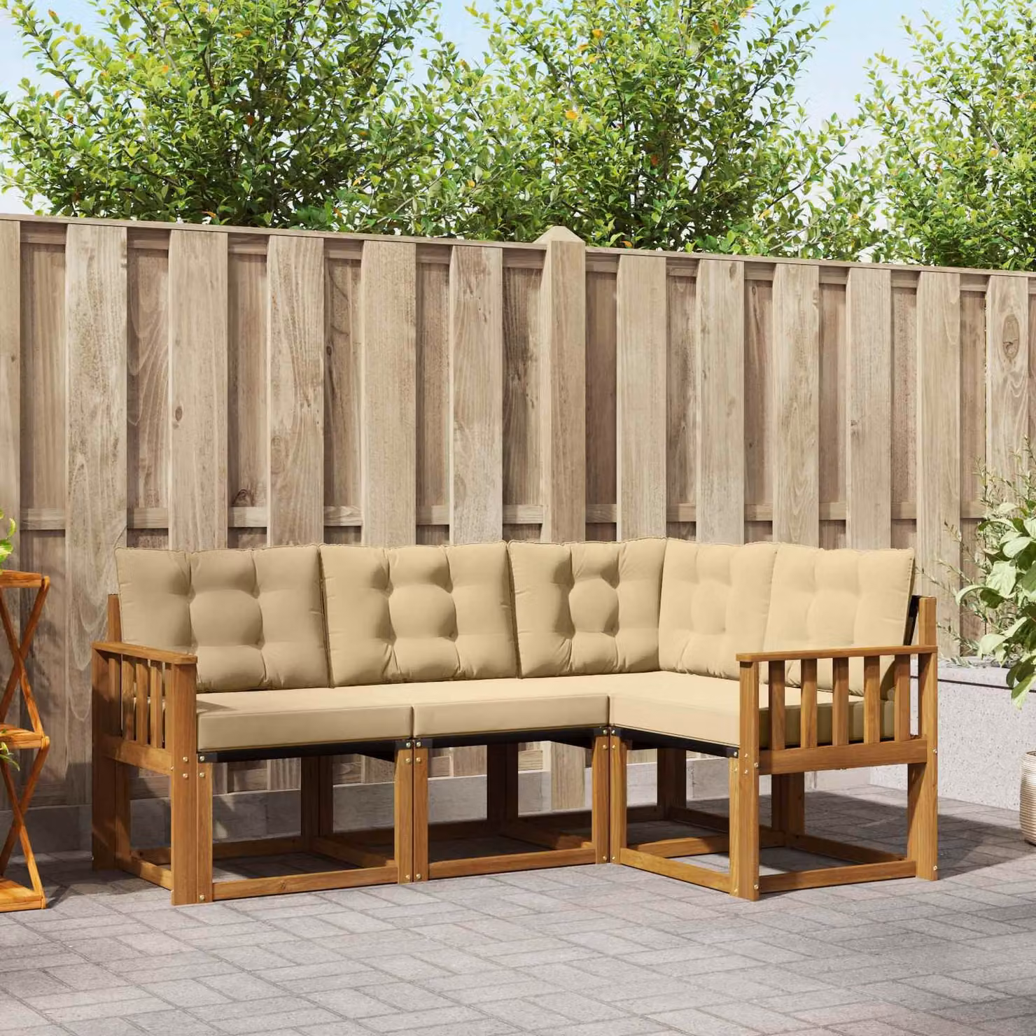 Set di divani da esterno vidaXL 4 pz in legno di acacia con cuscini beige e marrone