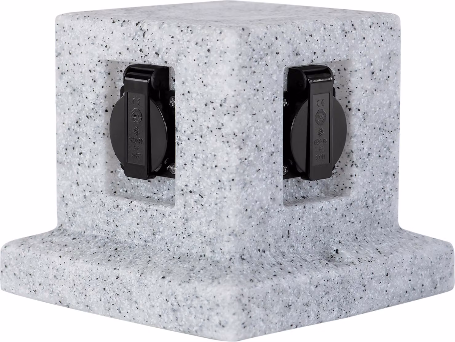 Presa di corrente da giardino Grafner in look pietra con 4 prese, IP44, 3680W / 16A, angolare, profilo energetico presa multipla da esterno look pietra presa di corrente da esterno a 4 vie granito roccia resistente agli schizzi