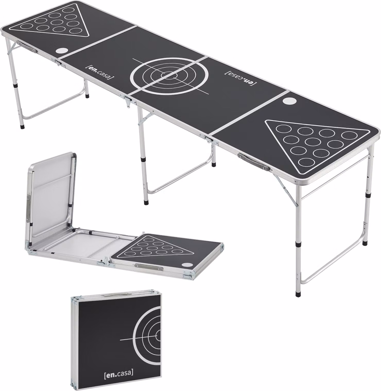 Tavolo da beer pong Ibiza Tavolo da beer pong regolabile e pieghevole 240x60cm struttura in alluminio nero