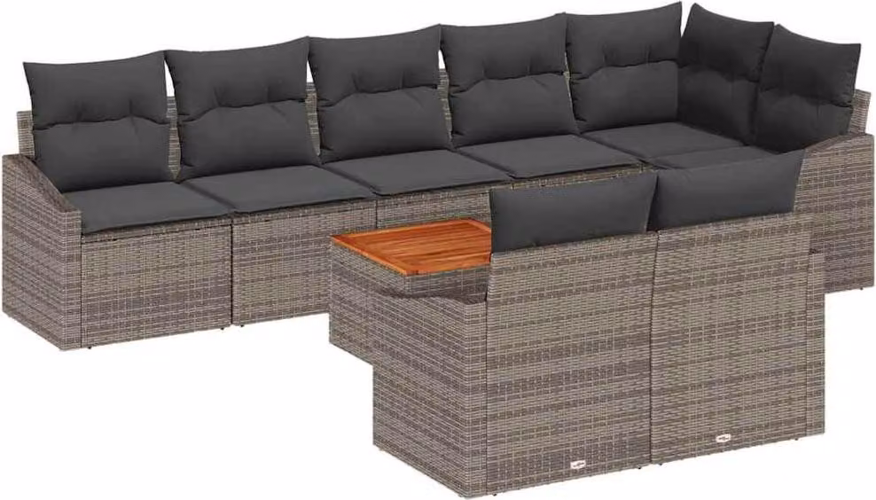 Set Divano da Giardino 9 pcs Grigio polyrattan