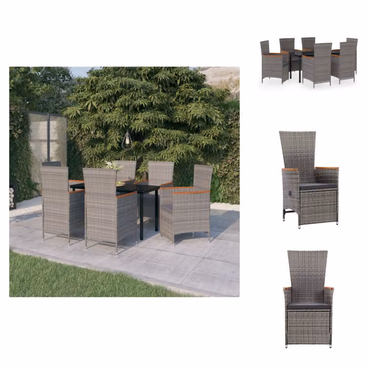vidaXL set da pranzo da giardino 7 pezzi con cuscini grigio - Set di mobili da giardino