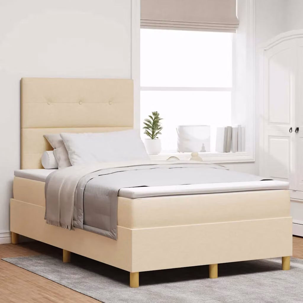Letto a molle con testiera vidaXL in tessuto beige L 120 x P 200 cm