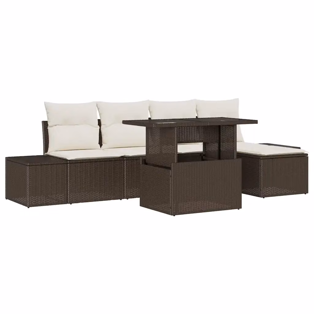 Set Divano da Giardino Moderno vidaXL 6 Pezzi Marrone con Cuscini e Tavolino in Polyrattan e Acciaio – 2
